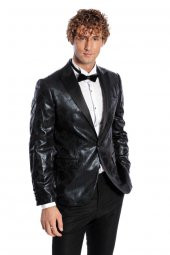 Desenli Slim Fit Siyah Erkek Smokin Ceket - 5