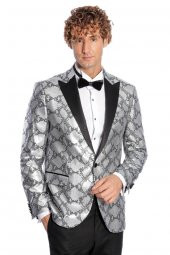 Desenli Slim Fit Gri Erkek Smokin Ceket - 7