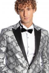 Desenli Slim Fit Gri Erkek Smokin Ceket - 1