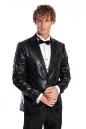 Desenli Slim Fit Siyah Erkek Smokin Ceket - 6