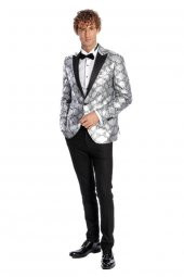 Desenli Slim Fit Gri Erkek Smokin Ceket - 2