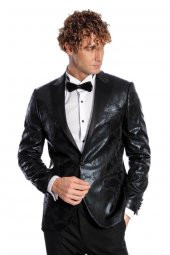 Desenli Slim Fit Siyah Erkek Smokin Ceket - 7