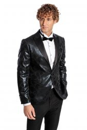 Desenli Slim Fit Siyah Erkek Smokin Ceket - 2
