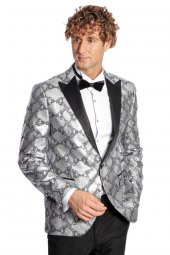 Desenli Slim Fit Gri Erkek Smokin Ceket - 4