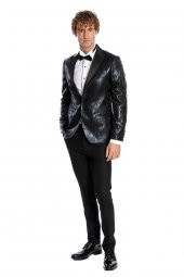 Desenli Slim Fit Siyah Erkek Smokin Ceket - 3