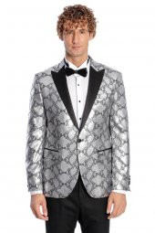 Desenli Slim Fit Gri Erkek Smokin Ceket - 5