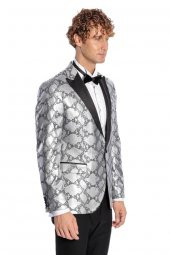 Desenli Slim Fit Gri Erkek Smokin Ceket - 6
