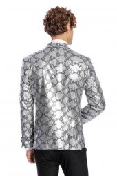 Desenli Slim Fit Gri Erkek Smokin Ceket - 8