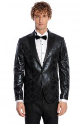 Desenli Slim Fit Siyah Erkek Smokin Ceket - 8