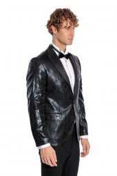 Desenli Slim Fit Siyah Erkek Smokin Ceket - 4