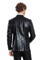 Desenli Slim Fit Siyah Erkek Smokin Ceket - 9