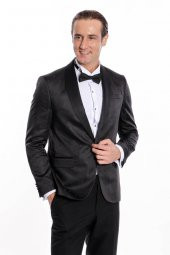 Nokta Desenli Slim Fit Siyah Erkek Smokin Ceket - 2