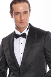 Nokta Desenli Slim Fit Siyah Erkek Smokin Ceket - 1