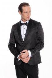 Nokta Desenli Slim Fit Siyah Erkek Smokin Ceket - 3