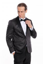 Nokta Desenli Slim Fit Siyah Erkek Smokin Ceket - 4