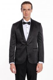 Nokta Desenli Slim Fit Siyah Erkek Smokin Ceket - 7