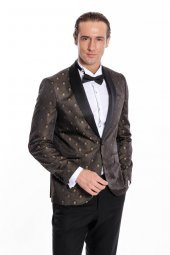 Gold Nokta Desenli Şal Yaka Siyah Erkek Smokin Ceket - 4