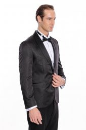 Nokta Desenli Slim Fit Siyah Erkek Smokin Ceket - 8