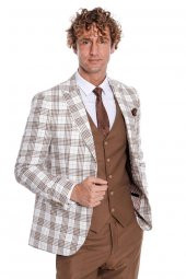 Ekose Ceketli Slim Fit Kahverengi Erkek Takım Elbise - 3