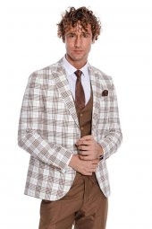 Ekose Ceketli Slim Fit Kahverengi Erkek Takım Elbise - 8