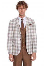 Ekose Ceketli Slim Fit Kahverengi Erkek Takım Elbise - 9