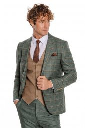 Ekose Ceketli Slim Fit Yeşil Erkek Takım Elbise - 4