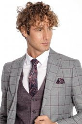 Ekose Ceketli Slim Fit Gri Erkek Takım Elbise - 2