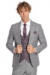 Ekose Ceketli Slim Fit Gri Erkek Takım Elbise - 3