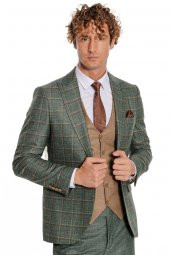 Ekose Ceketli Slim Fit Yeşil Erkek Takım Elbise - 5