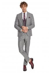 Ekose Ceketli Slim Fit Gri Erkek Takım Elbise - 4