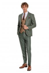 Ekose Ceketli Slim Fit Yeşil Erkek Takım Elbise - 6