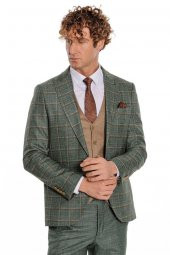 Ekose Ceketli Slim Fit Yeşil Erkek Takım Elbise - 7