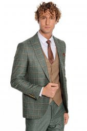 Ekose Ceketli Slim Fit Yeşil Erkek Takım Elbise - 8