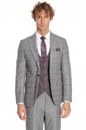 Ekose Ceketli Slim Fit Gri Erkek Takım Elbise - 9