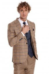 Ekose Ceketli Slim Fit Taba Erkek Takım Elbise - 5
