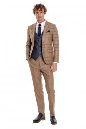 Ekose Ceketli Slim Fit Taba Erkek Takım Elbise - 6
