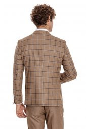 Ekose Ceketli Slim Fit Taba Erkek Takım Elbise - 10