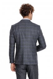Ekose Ceketli Slim Fit Siyah Erkek Takım Elbise - 10