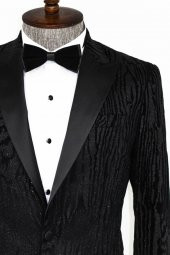 Slim Fit Zebra Desen Siyah Erkek Smokin Ceketi - 2