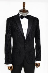 Slim Fit Zebra Desen Siyah Erkek Smokin Ceketi - 3