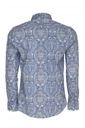 Mavi Damask Desenli Slim Fit Gömlek - 2