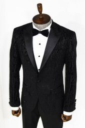 Slim Fit Zebra Desen Siyah Erkek Smokin Ceketi - 6