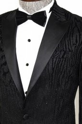 Slim Fit Zebra Desen Siyah Erkek Smokin Ceketi - 7