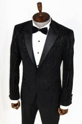 Slim Fit Zebra Desen Siyah Erkek Smokin Ceketi - 8