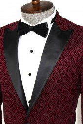 Simli Desenli Bordo Erkek Smokin Ceket - 6