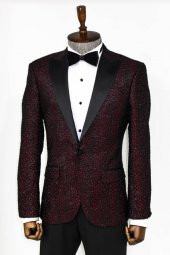Kareli Desenli Simli Bordo Erkek Smokin Ceket - 7