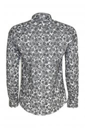 Çiçek Desenli Koyu Gri Slim Fit Gömlek - 4