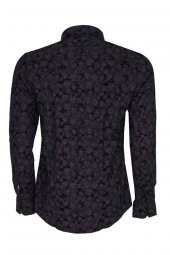 Çiçek Desenli Lacivert Slim Fit Gömlek - 4