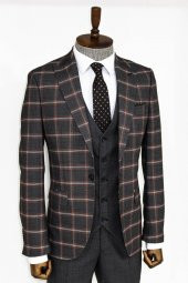 Ekose Desenli Siyah Slim Fit Takım Elbise - 3
