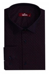 Kaz Ayağı Desenli Slim Fit Bordo Erkek Gömlek - 1